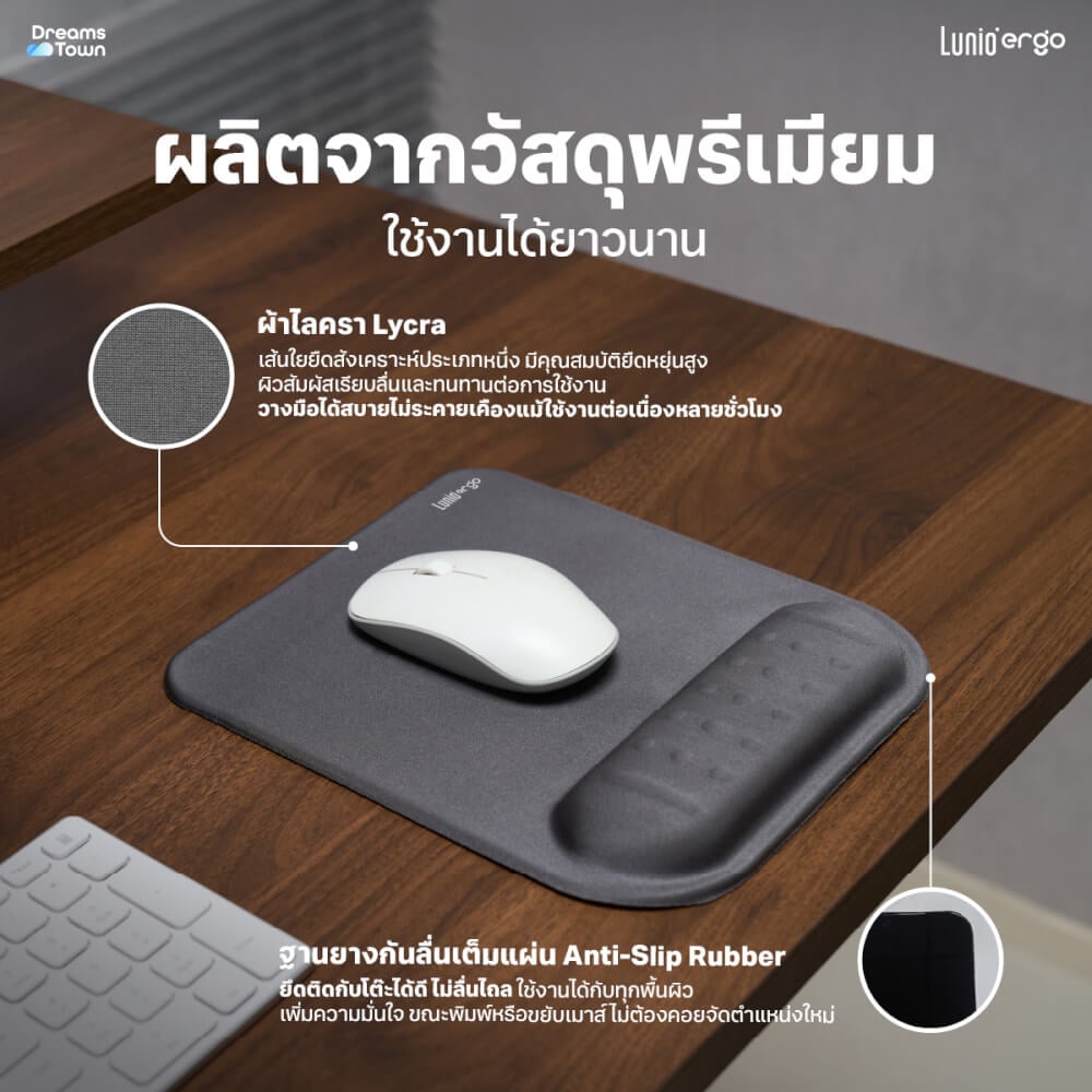 แผ่นรองเมาส์ LUNIO ERGO CYREST MOUSE PAD DARK GRAY สีเทาเข้ม